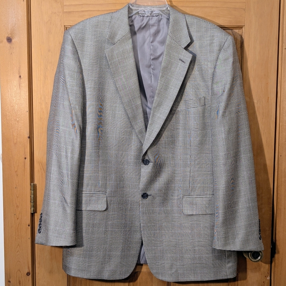 VTG W.H. Belk Jacket Blazer Sport Coat Windowpane Gray Black 44R Corpcore Office